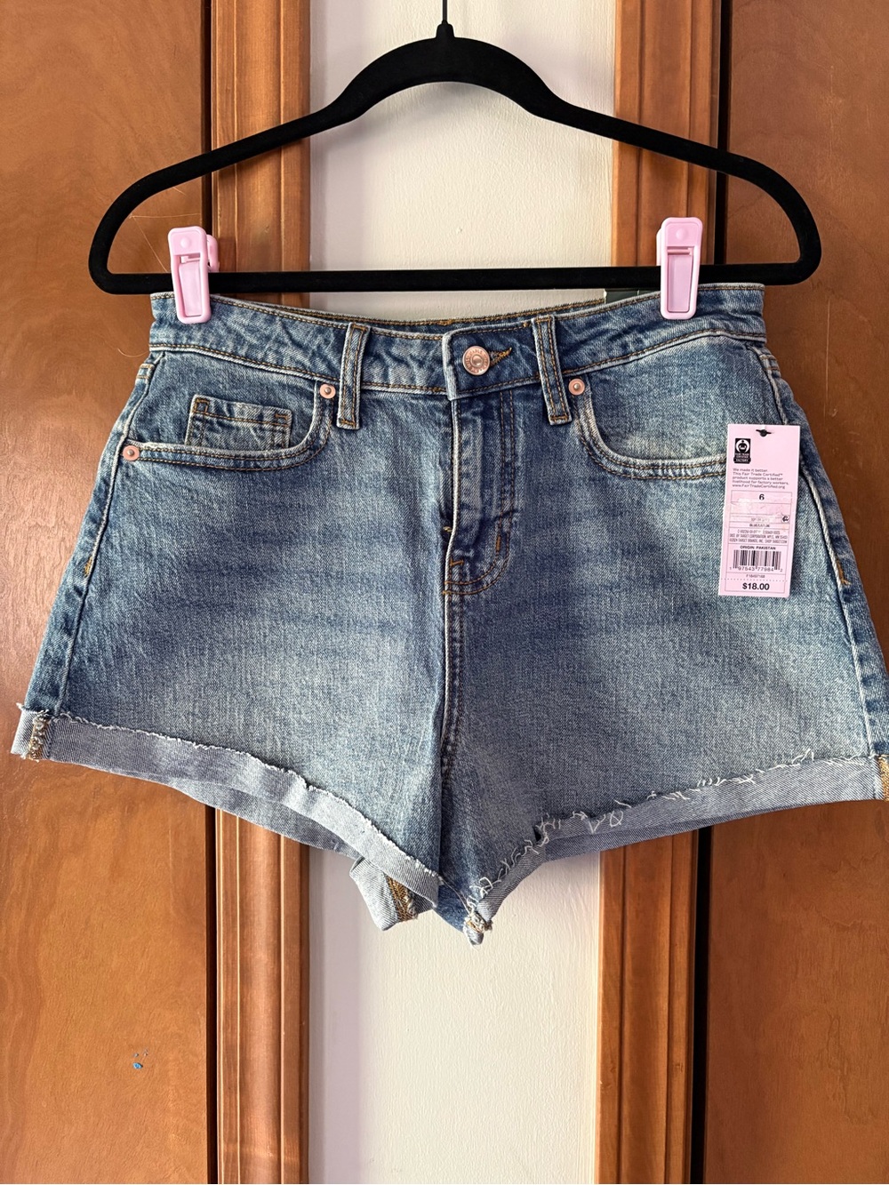 Light Blue Denim Jean Shorts with Frayed Hem